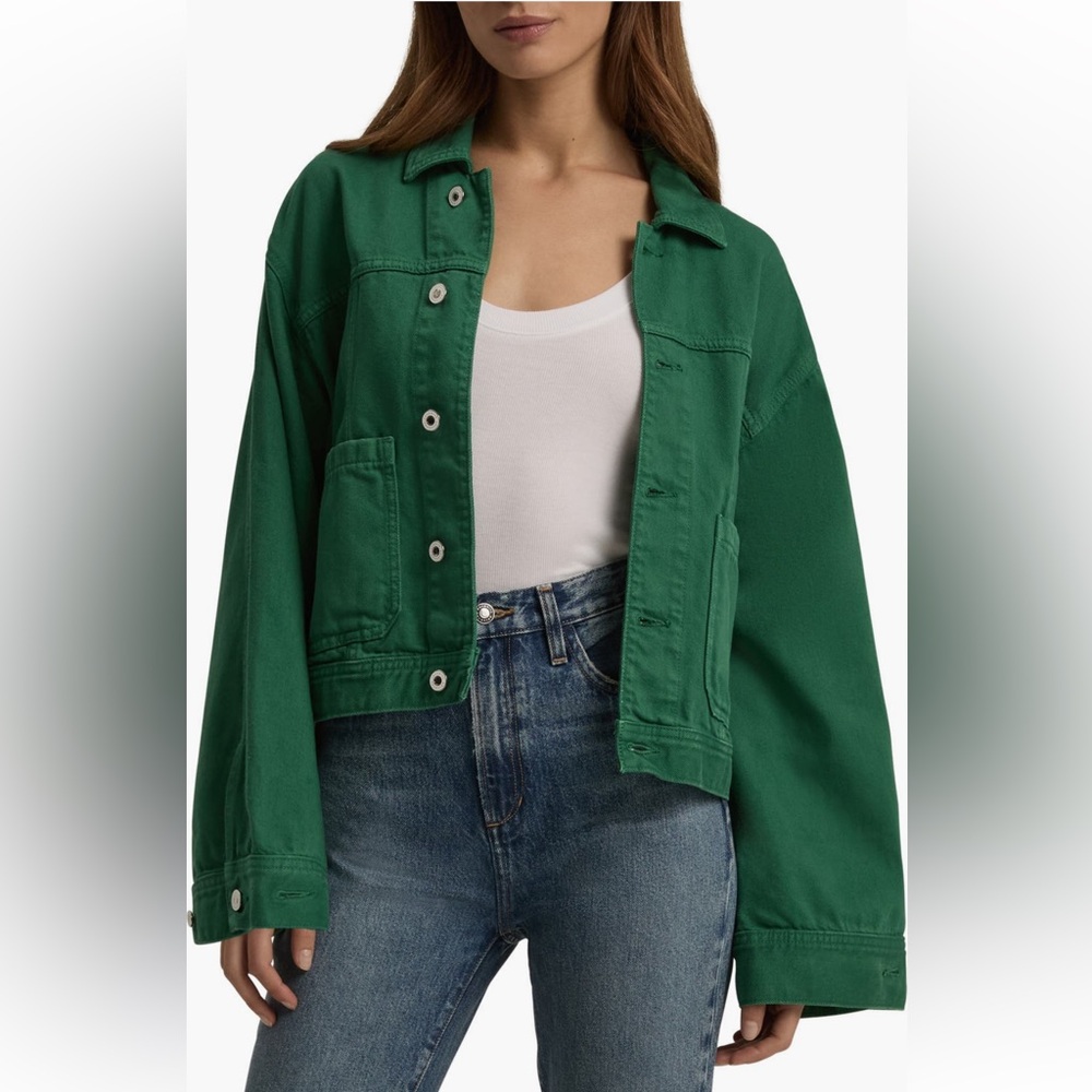 Favorite Daughter Green Cropped Jean Jacket
